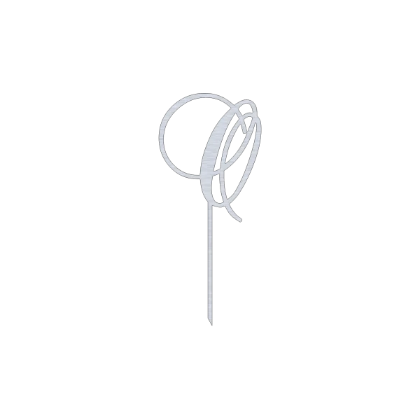 Elegant O monogram cake topper in swirling script design, crafted from durable Aluminum with a Natural Aluminum finish. Ideal for weddings, anniversaries, or birthdays, it stands at 5.0 inches wide by 11.5 inches high.